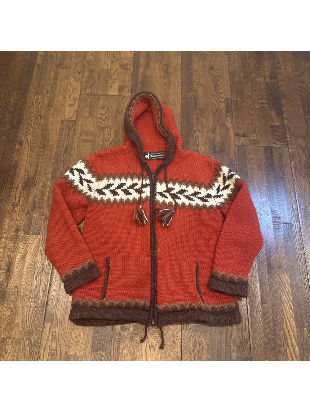 Alpaca Connection 100% Alpaca Wool Hooded Full Zip Sweater Red Peru M